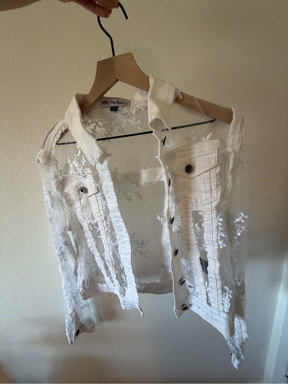 Sheer White Embroidered Denim Jacket - Women